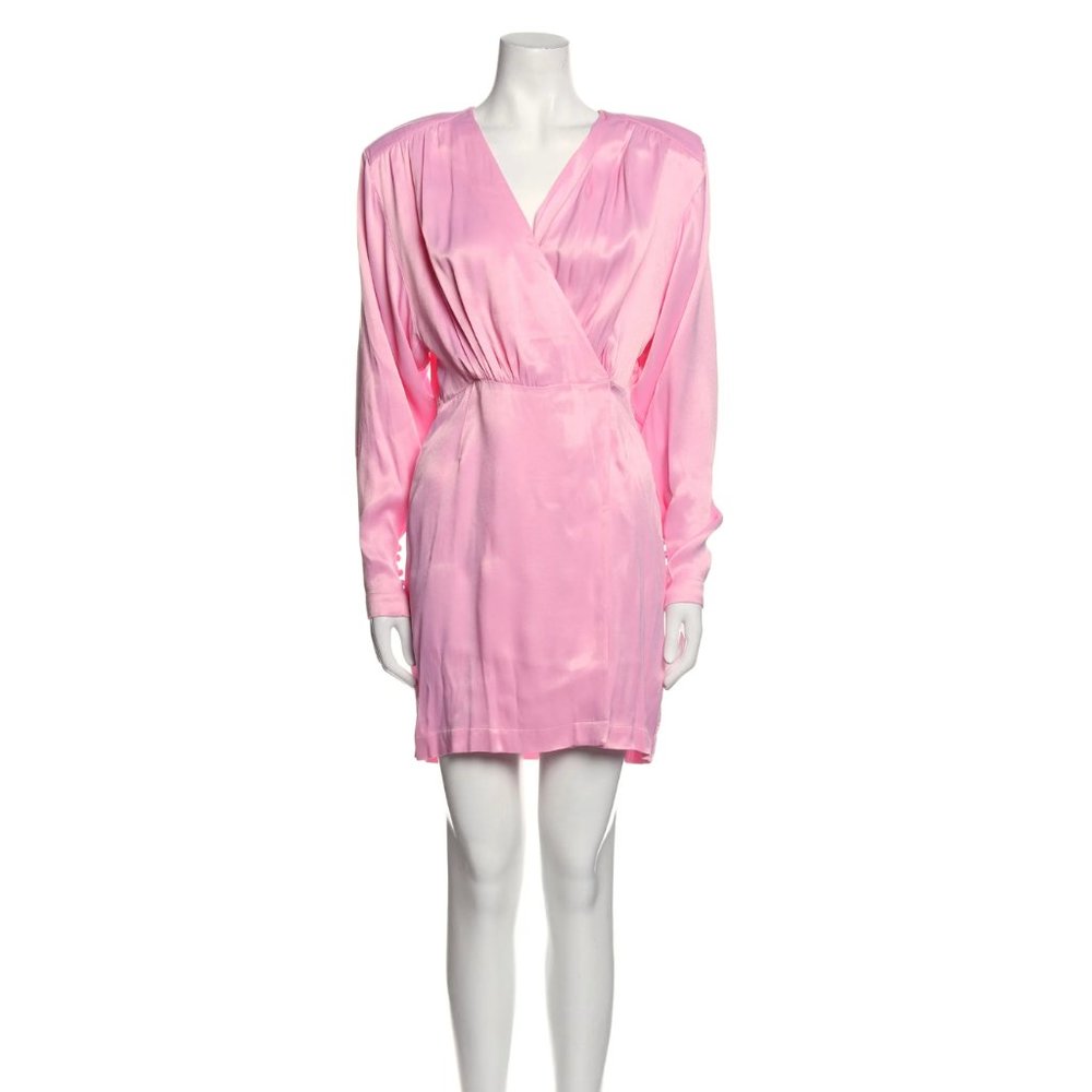 ROTATE BIRGER CHRISTENSEN Pink V-Neck Mini Dress w/ Shoulder Pads